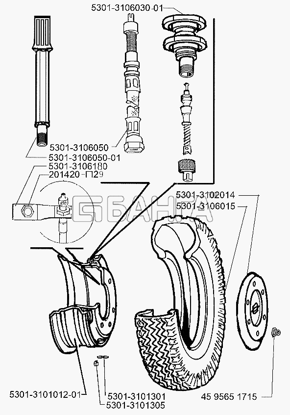 ЗИЛ ЗИЛ-5301 (2006) Схема Колеса и шины-78 banga.ua